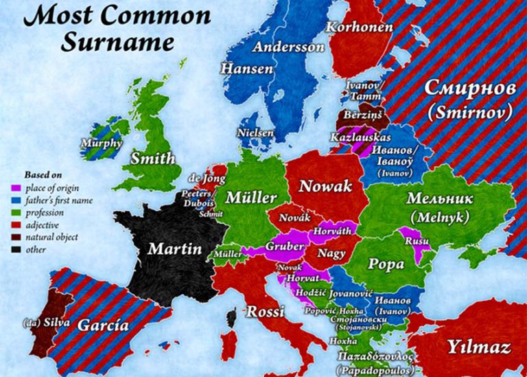 Ποιο είναι το πιο κοινό επώνυμο σε κάθε χώρα της Ευρώπης;