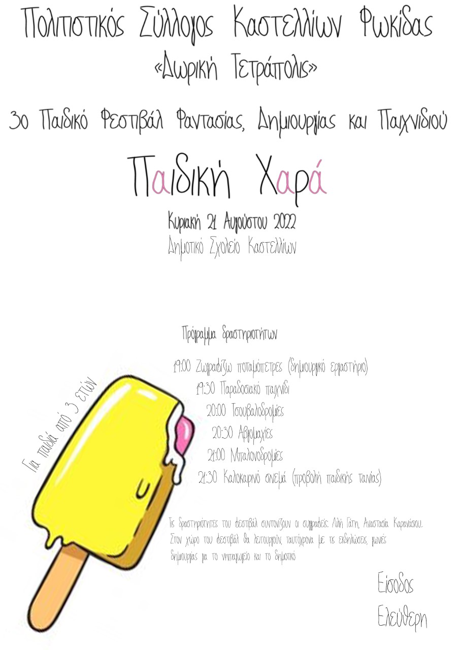 3ο παιδικό φεστιβάλ Φαντασίας, Δημιουργίας και Παιχνιδιού στα Καστέλλια Φωκίδας