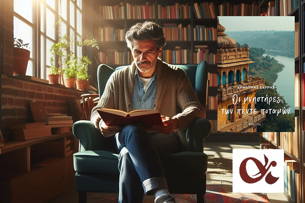 «Οι μνηστήρες των πέντε ποταμών» του Δημήτρη Σαρρή, στην προθήκη της αυλής μας